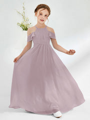 Off-the-shoulder Ruched Junior Bridesmaid Dresses Dusk