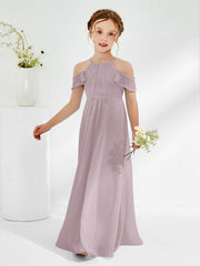 Off-the-shoulder Ruched Junior Bridesmaid Dresses Dusk
