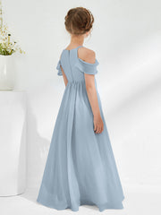 Off-the-shoulder Ruched Junior Bridesmaid Dresses Dusty Blue