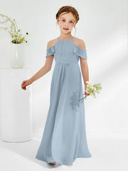 Off-the-shoulder Ruched Junior Bridesmaid Dresses Dusty Blue