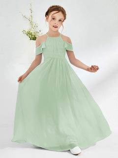 Off-the-shoulder Ruched Junior Bridesmaid Dresses Dusty Sage