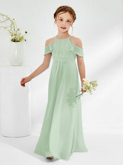 Off-the-shoulder Ruched Junior Bridesmaid Dresses Dusty Sage