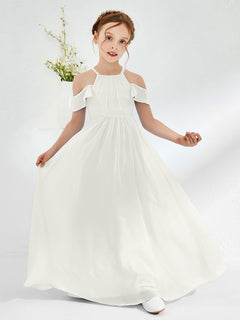 Off-the-shoulder Ruched Junior Bridesmaid Dresses Ivory