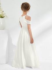 Off-the-shoulder Ruched Junior Bridesmaid Dresses Ivory