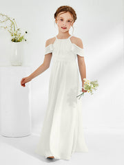 Off-the-shoulder Ruched Junior Bridesmaid Dresses Ivory