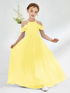 Off-the-shoulder Ruched Junior Bridesmaid Dresses Lemon