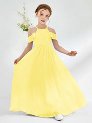 Off-the-shoulder Ruched Junior Bridesmaid Dresses Lemon