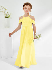 Off-the-shoulder Ruched Junior Bridesmaid Dresses Lemon