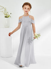 Off-the-shoulder Ruched Junior Bridesmaid Dresses Silver