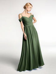 Chiffon Bridesmaid Dress with Pleated Bodice-Olive Green