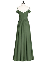 Chiffon Bridesmaid Dress with Pleated Bodice-Olive Green