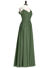 Chiffon Bridesmaid Dress with Pleated Bodice-Olive Green
