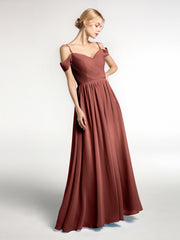 Chiffon Bridesmaid Dress with Pleated Bodice-Terracotta