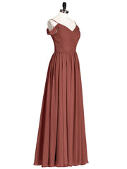 Chiffon Bridesmaid Dress with Pleated Bodice-Terracotta