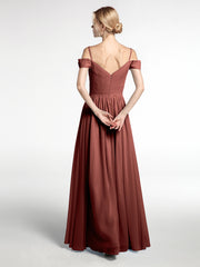 Chiffon Bridesmaid Dress with Pleated Bodice-Terracotta