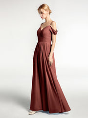 Chiffon Bridesmaid Dress with Pleated Bodice-Terracotta