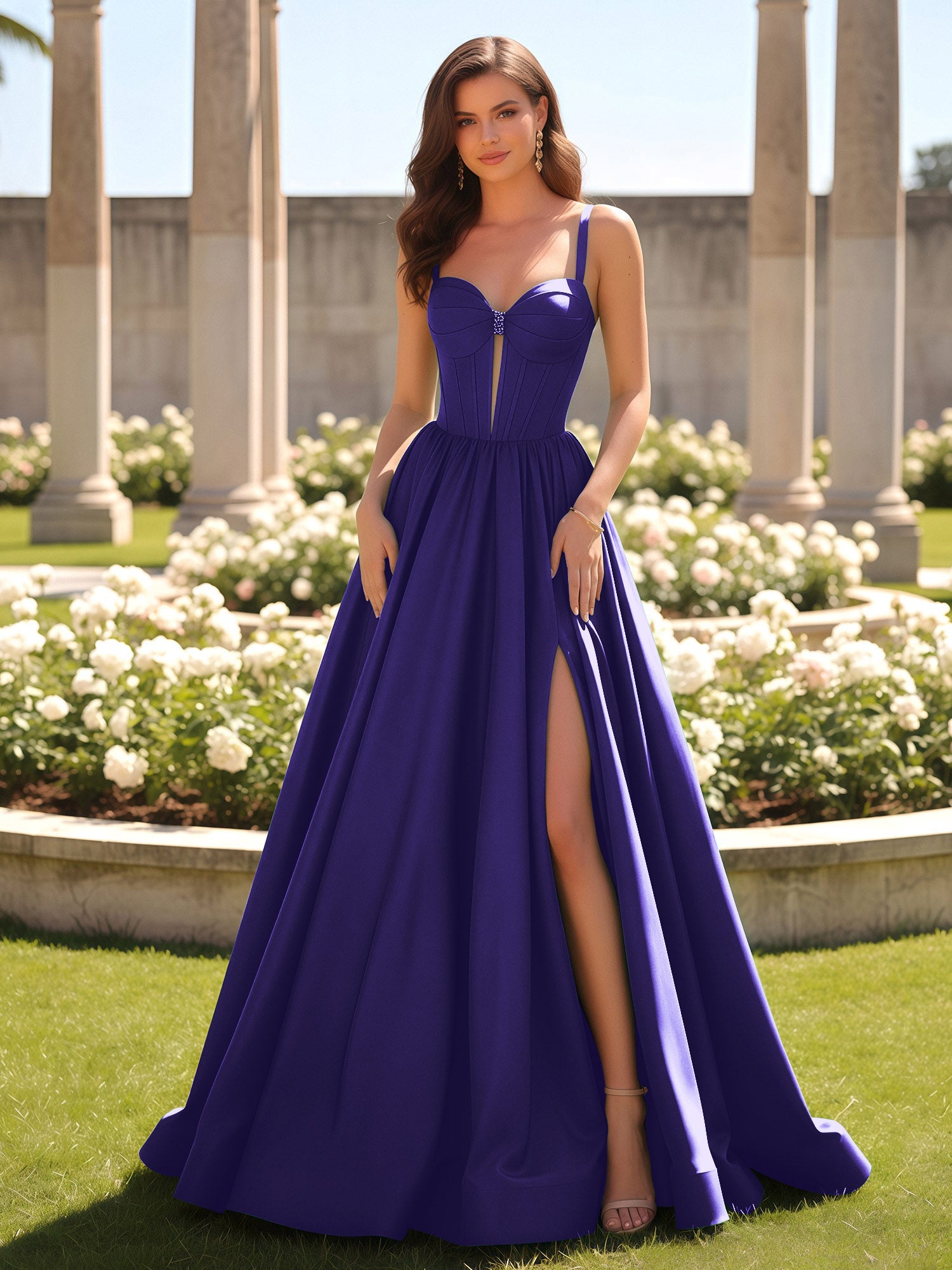 BABARONI Satin Regency Prom Dresses A-line Sweetheart Ruched With Slit ...
