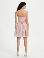 Strapless Sweetheart Neck Mini Dresses-Dusty Rose