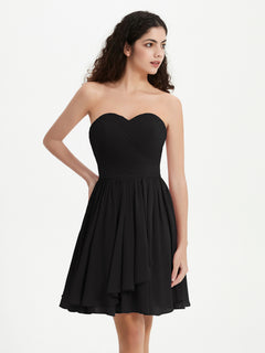 Strapless Sweetheart Neck Mini Dresses-Black