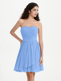 Strapless Sweetheart Neck Mini Dresses-Blue