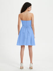 Strapless Sweetheart Neck Mini Dresses-Blue