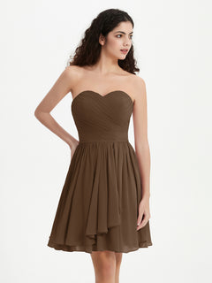 Strapless Sweetheart Neck Mini Dresses-Brown