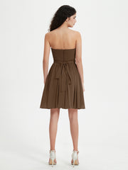 Strapless Sweetheart Neck Mini Dresses-Brown