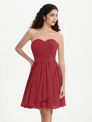Strapless Sweetheart Neck Mini Dresses-Burgundy