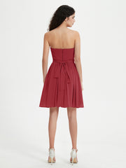 Strapless Sweetheart Neck Mini Dresses-Burgundy