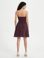 Strapless Sweetheart Neck Mini Dresses-Cabernet