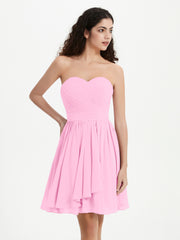 Strapless Sweetheart Neck Mini Dresses-Candy Pink