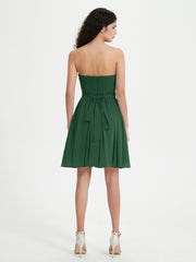 Strapless Sweetheart Neck Mini Dresses-Dark Green