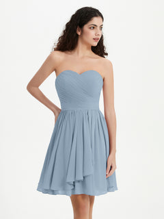 Strapless Sweetheart Neck Mini Dresses-Dusty Blue