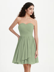 Strapless Sweetheart Neck Mini Dresses-Dusty Sage