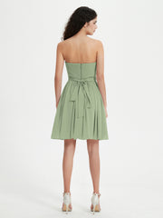 Strapless Sweetheart Neck Mini Dresses-Dusty Sage