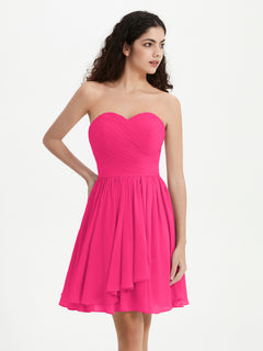 Strapless Sweetheart Neck Mini Dresses-Fuchsia