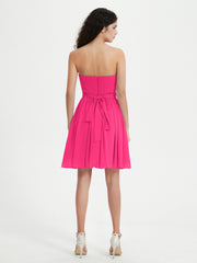 Strapless Sweetheart Neck Mini Dresses-Fuchsia