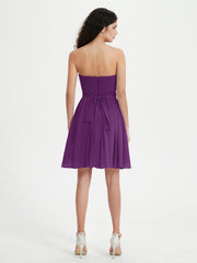 Strapless Sweetheart Neck Mini Dresses-Grape