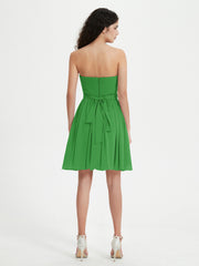 Strapless Sweetheart Neck Mini Dresses-Green