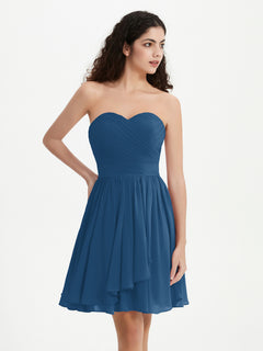 Strapless Sweetheart Neck Mini Dresses-Ink Blue