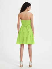Strapless Sweetheart Neck Mini Dresses-Lime Green