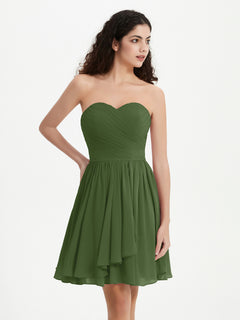 Strapless Sweetheart Neck Mini Dresses-Moss