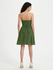 Strapless Sweetheart Neck Mini Dresses-Moss