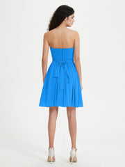 Strapless Sweetheart Neck Mini Dresses-Ocean Blue