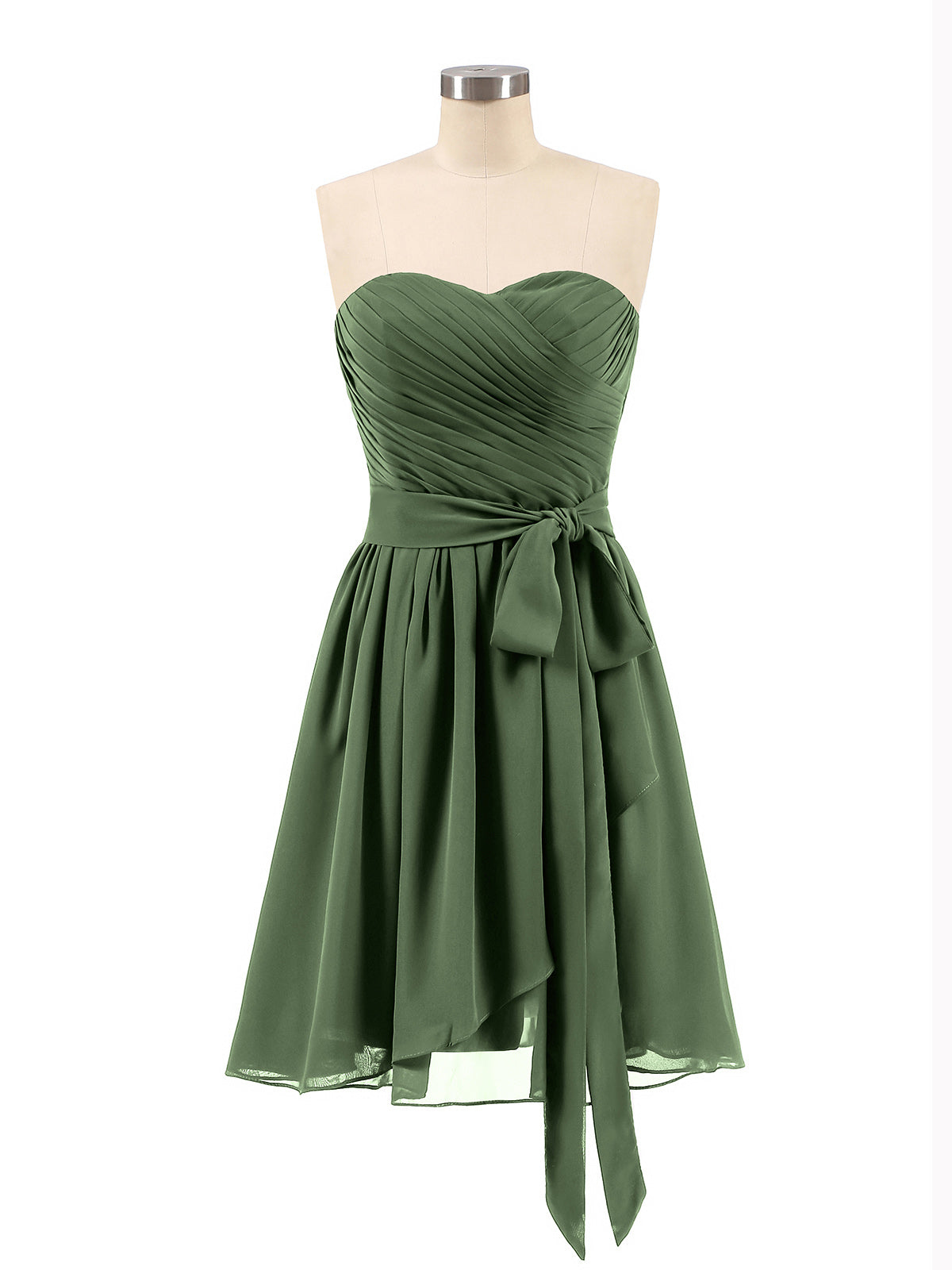 Strapless Sweetheart Neck Mini Dresses-Olive Green Stephanie BABARONI