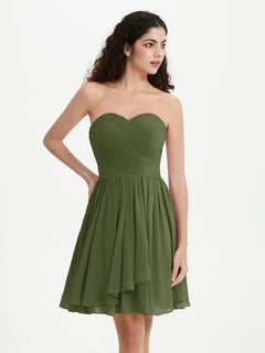 Strapless Sweetheart Neck Mini Dresses-Olive Green Plus Size