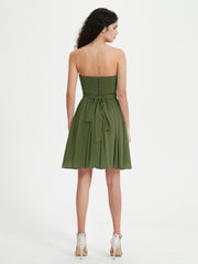 Strapless Sweetheart Neck Mini Dresses-Olive Green
