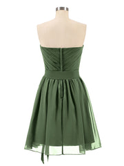 Strapless Sweetheart Neck Mini Dresses-Olive Green