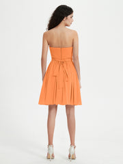 Strapless Sweetheart Neck Mini Dresses-Orange
