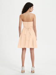 Strapless Sweetheart Neck Mini Dresses-Peach